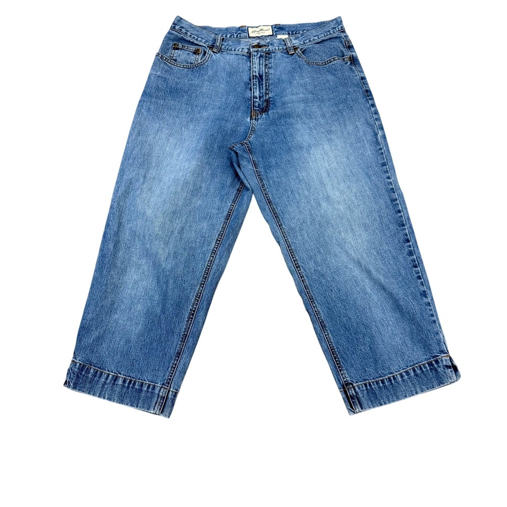 Eddie Bauer Women 14 Blue High Rise Wide Leg Cropped Jeans